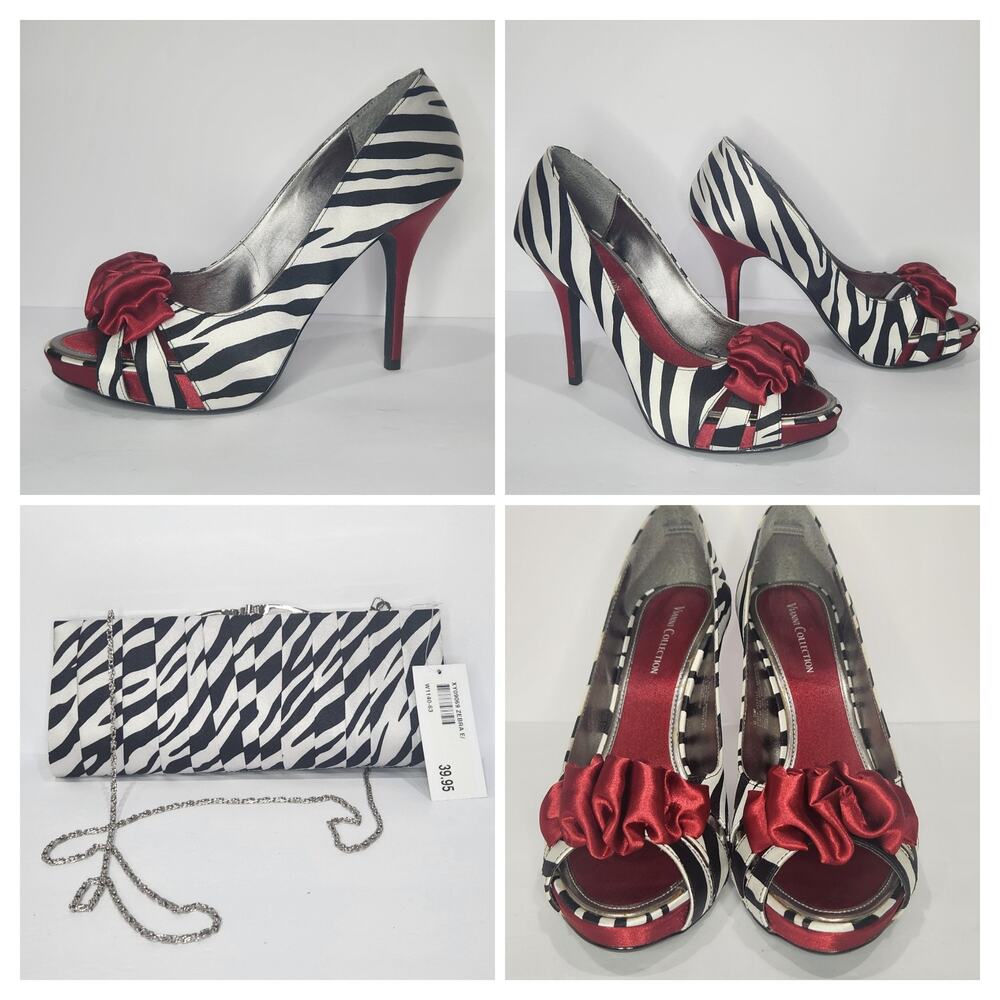 Zebra and Red Satin Heels and Purse